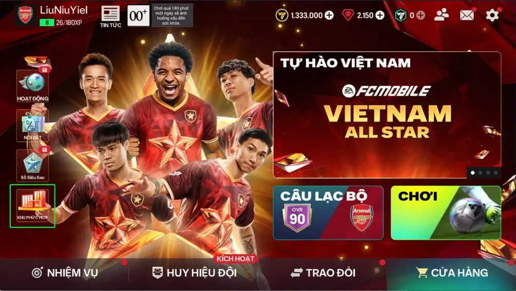 Đăng nhập vào game FC Mobile VN, sau đó chọn vào mục Khu Phức Hợp