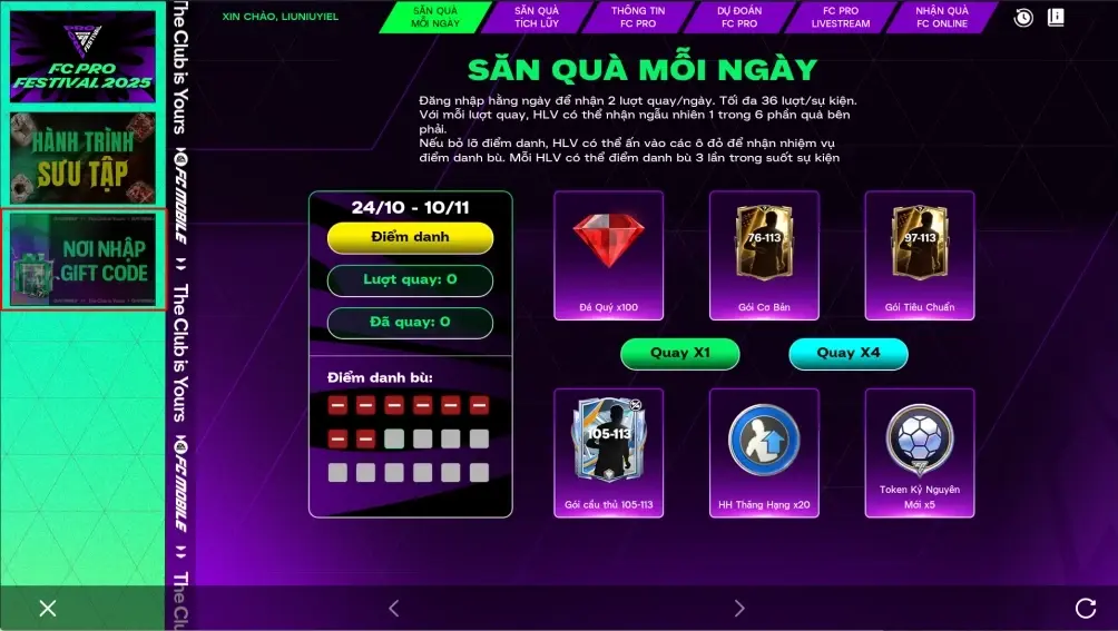 Truy cập vào mục Nhập Giftcode