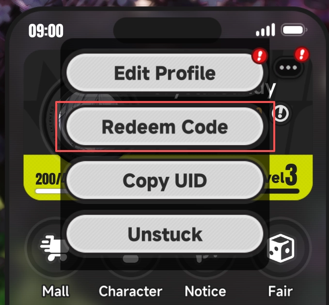 Chọn vào dòng Redeem Code