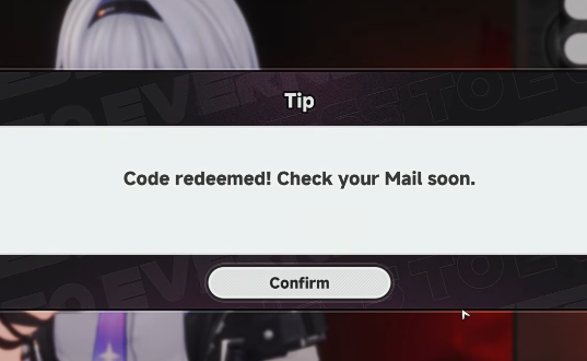 Màn hình hiển thị đã nhận được code và các phần thưởng được gửi vào homg thư (Mail)