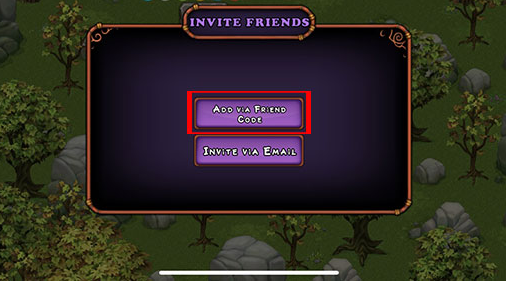 Chọn vào mục Add via Friend Code nằm ở giữa màn hình