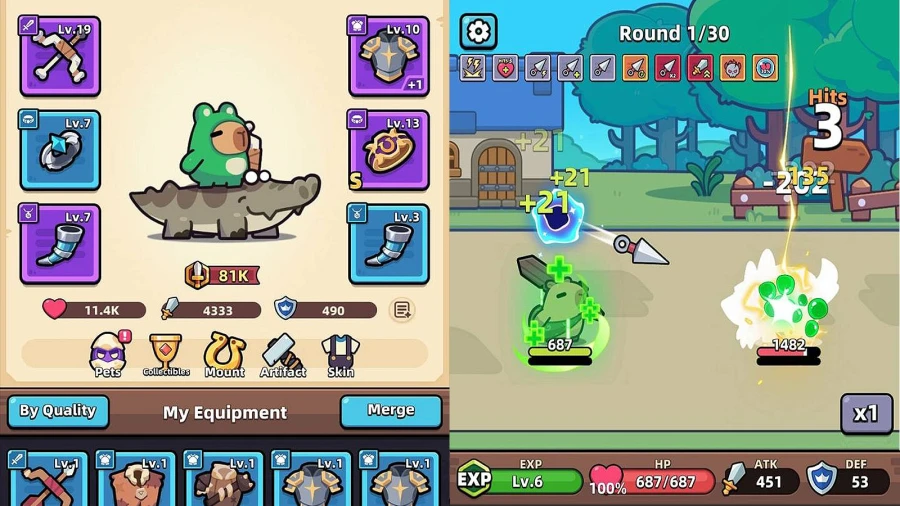 Hình ảnh chiến đấu từ nhân vật trong game Capybara Go!