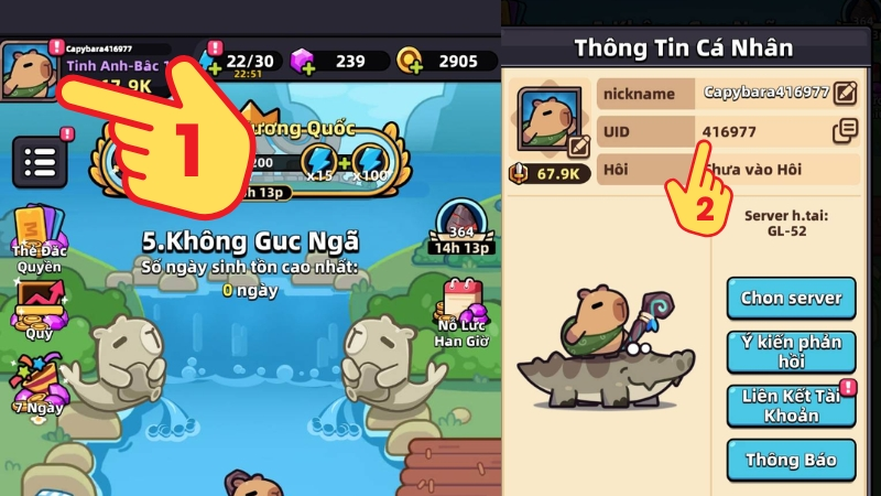 Nhấn vào Avatar, nhấn chọn vào mục UID để copy hoặc ghi nhớ dãy số UID của bạn