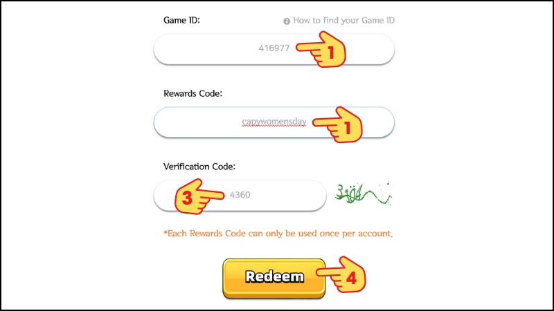 Dán mã UID của bạn, nhập code Capybara Go, nhập mã số xác thực và nhấn chọn Redeem để hoàn tất quá trình