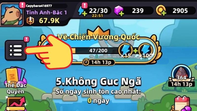 Chọn vào biểu tượng Menu ở dưới Avatar nhân vật