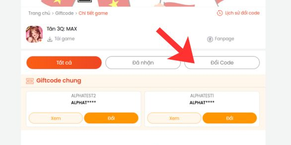 Chọn vào mục Đổi Code