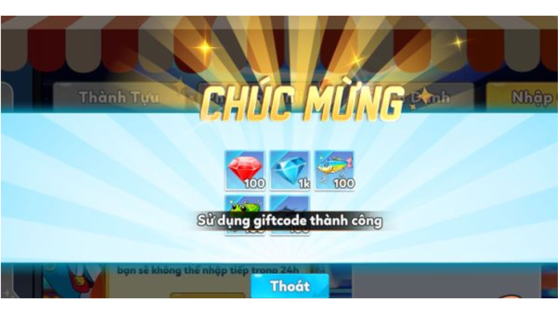 Màn hình hiển thị thông báo Chúc Mừng