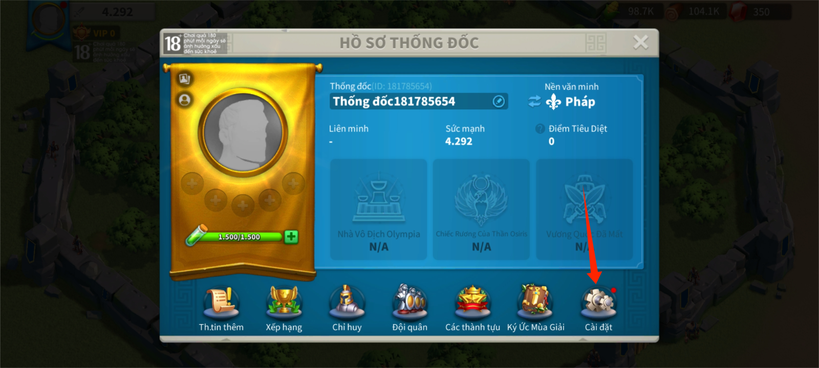 Hãy tìm và chọn mục Cài đặt (Settings)