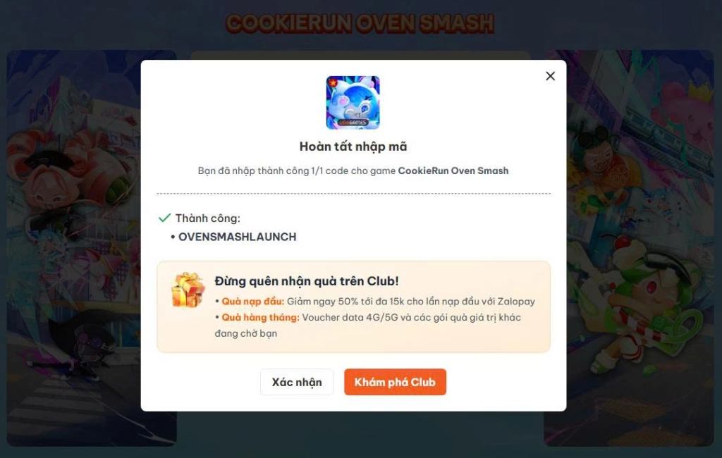 Sau khi nhập code thành công, màn hình sẽ hiện thông báo “Hoàn tất nhập mã”