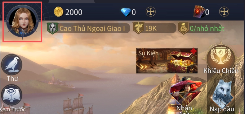 Nhấn vào ảnh Avatar nhân vật (góc trên bên trái màn hình)