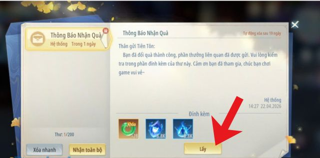 Hãy chọn Lấy hoặc chọn Nhận toàn bộ (để nhận nhanh)
