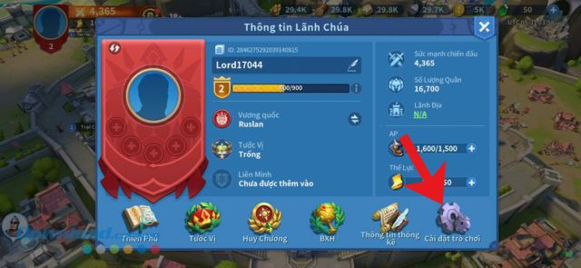 Nhấn vào nút Cài đặt trò chơi (biểu tượng hình bánh răng)