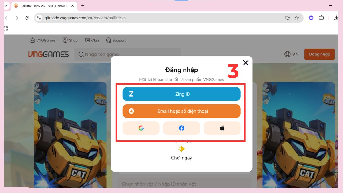 Đăng nhập tài khoản game của bạn