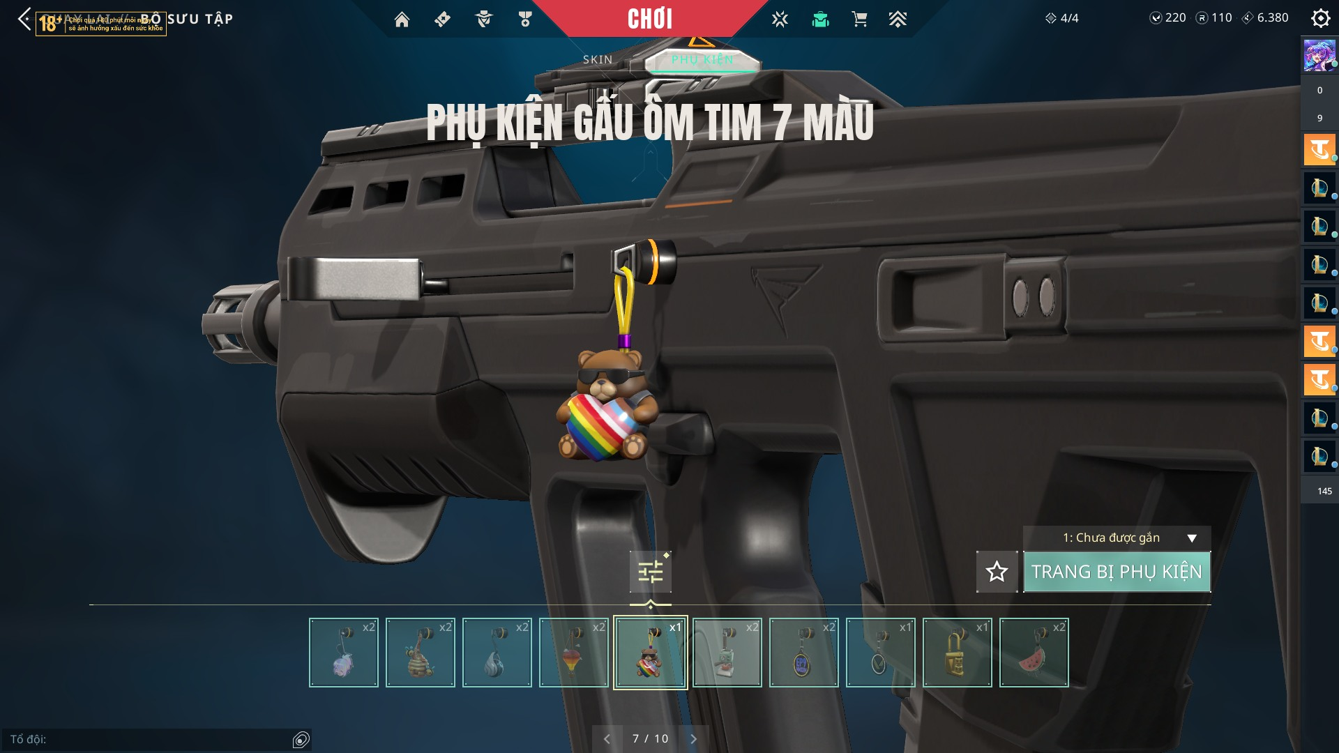 Hình ảnh phụ kiện gấu ôm tim 7 màu trong game Valorant