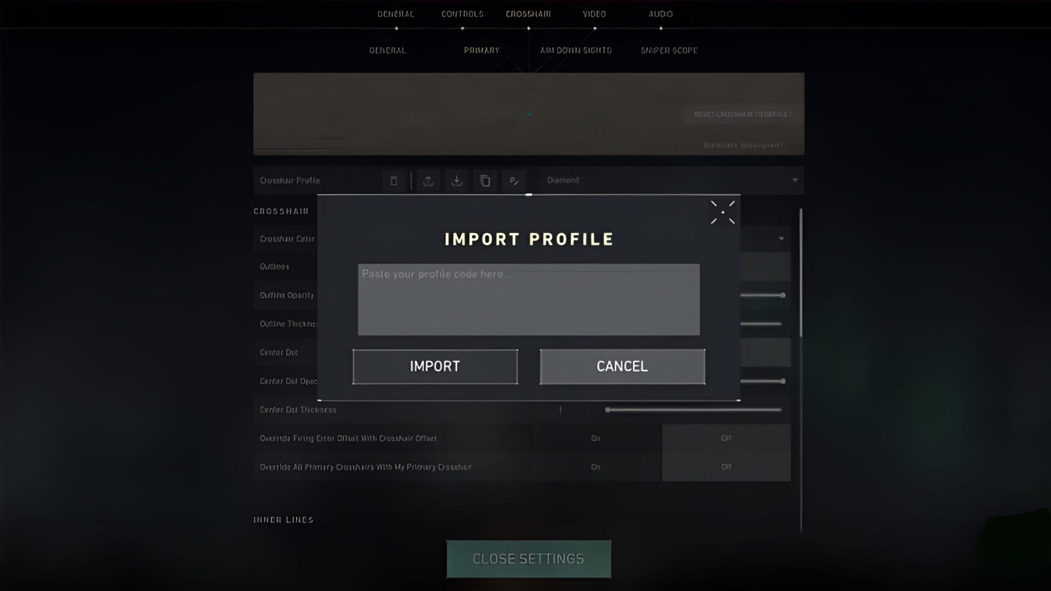 Nhập mã code tâm Valorant và nhấn Import