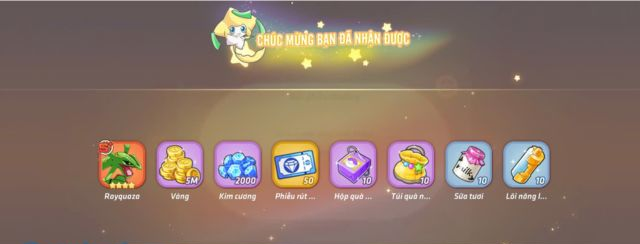 Thông báo chúc mừng sẽ hiện ra cùng danh sách vật phẩm