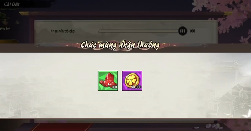 Màn hình sẽ hiển thị thông báo chúc mừng nhận thưởng