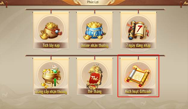 Chọn vào dòng Kích hoạt Giftcode