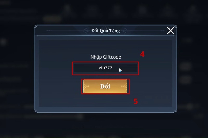 Nhập chính xác mã code Thần Tích 3D Mobile và bấm nút Đổi