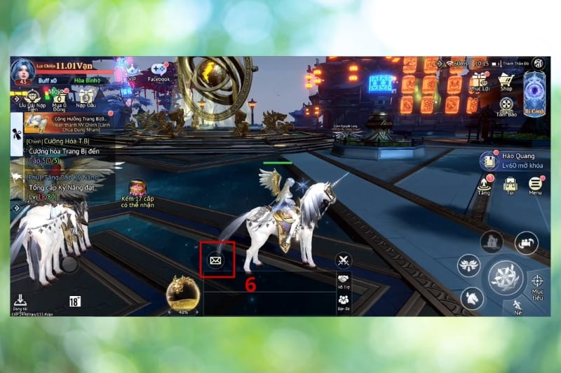 Quay trở lại giao diện chính, mở Hộp thư trong game