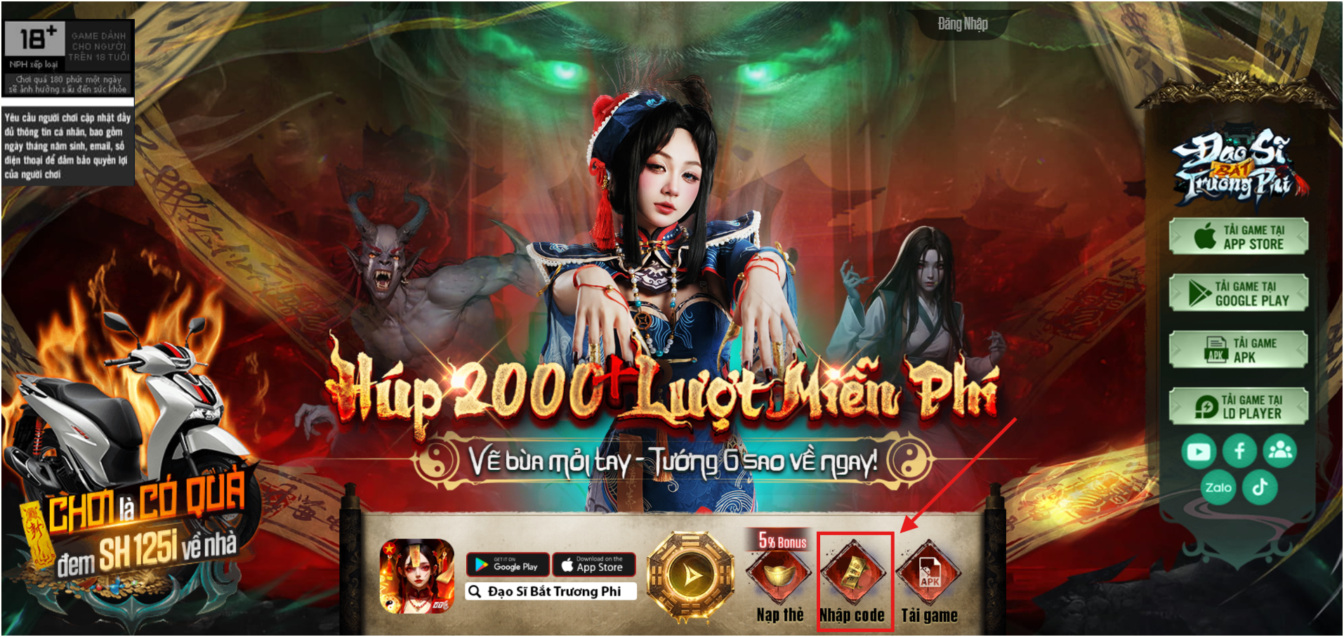 Nhấn chọn vào mục Nhập code
