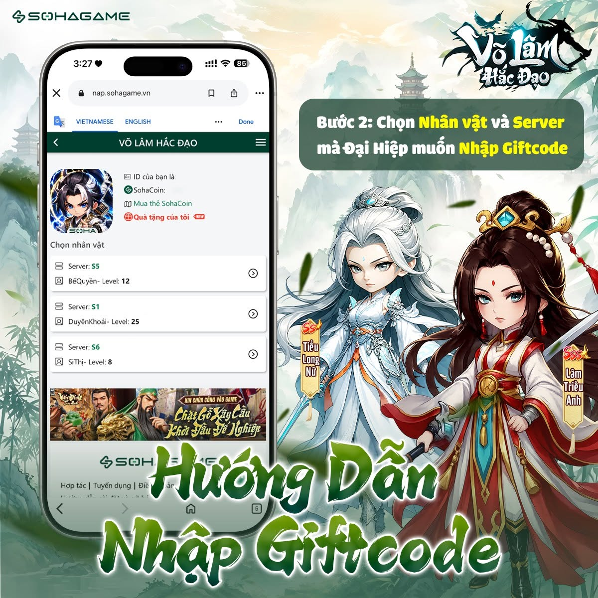 Chọn nhân vật của bạn và chọn server
